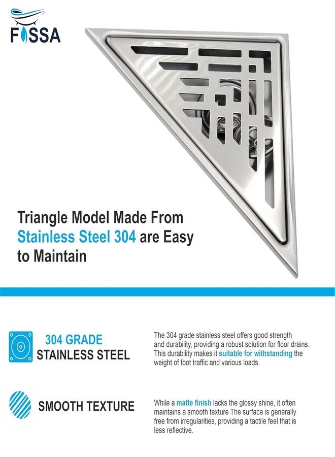 Fossa 11" x 5.5" Inches Marble Tile Triangle Shower Drain - Stainless Steel Triangular Shower Floor Drain with Removable Patterned Grate, Hair Strainer, Threaded Adapter (11"x5.5" Marble Wave) - Image 3